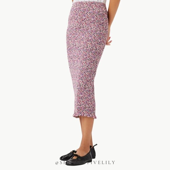 NWT Amour Vert Women's Eunice Smock Floral High Waist Midi Skirt Sz Medium, Pink - Picture 6 of 12